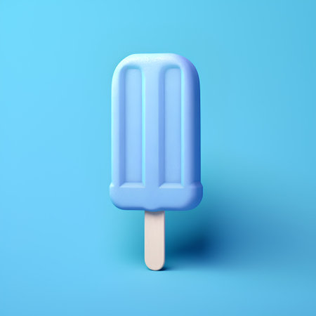 Blue ice cream on a stick on a blue background. 3d renderingの素材