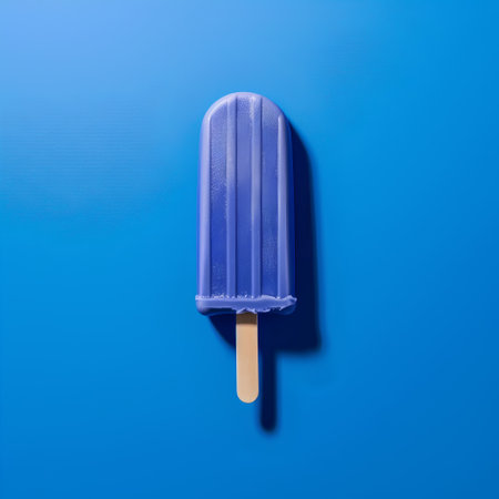 Blue ice cream on a stick on a blue background. Minimal concept.の素材