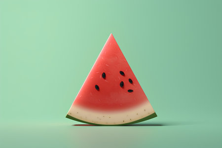 Slice of watermelon isolated on green background. 3d illustrationの素材
