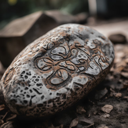 Stone in the garden. Selective focus. Shallow depth of field.の素材