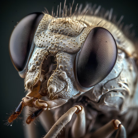 Extreme closeup of the head of a fly. 3d renderingの素材