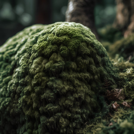 Green moss on a tree in the forest. Shallow depth of fieldの素材