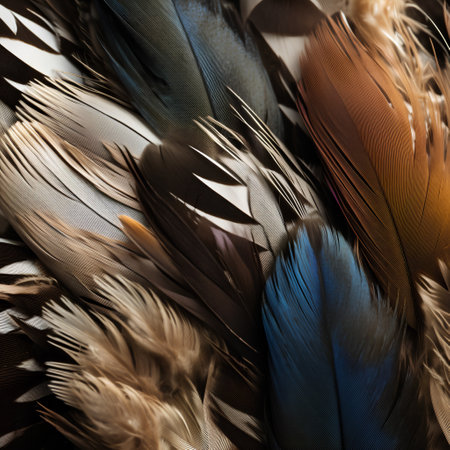 Beautiful feathers as a background. Texture. Close-up.の素材
