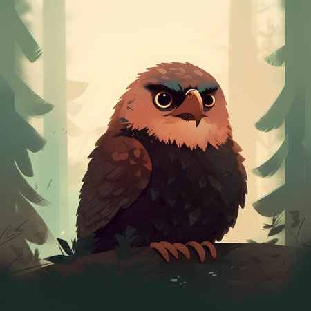 Cute cartoon owl in the forest. Vector illustration for your designの素材