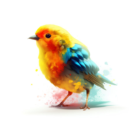 Colorful bird with splashes isolated on white background. Watercolor paintingの素材