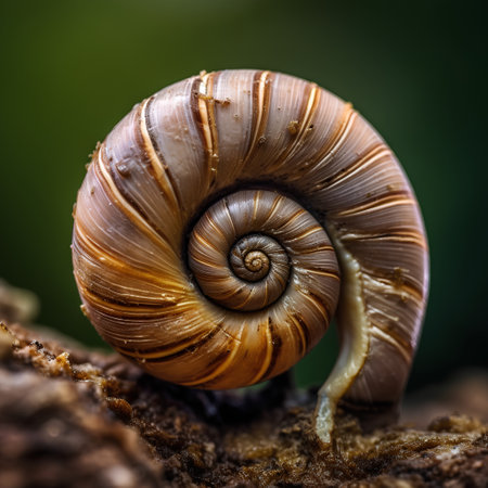 Close up of a snail on a tree trunk. Shallow depth of fieldの素材