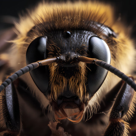 Close up of a bee on a black background. 3d renderingの素材