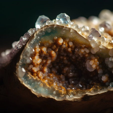 Macro shot of a semigem geode crystals geological mineral.の素材