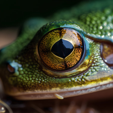 Close-up of green tree frog's eye (Litoria caerulea)の素材