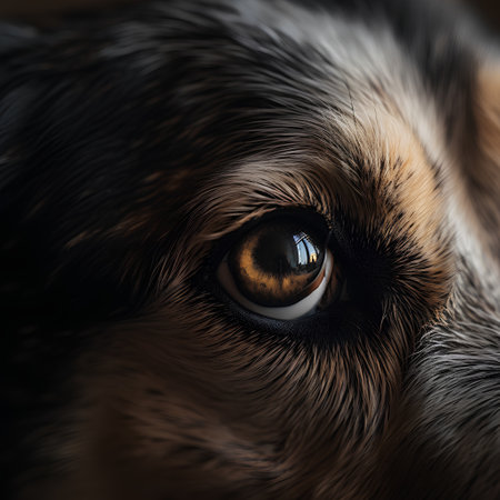 Close-up of a dog's eye. Selective focus.の素材
