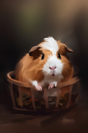 Guinea pig in a wooden basket. Vector illustration of a guinea pig.の素材