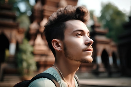 Portrait of a handsome young man in the old city, outdoorの素材