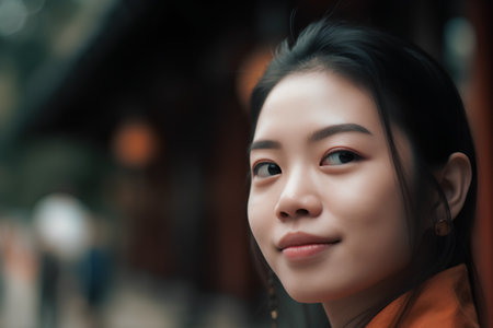 Portrait of a beautiful young asian woman looking at the cameraの素材