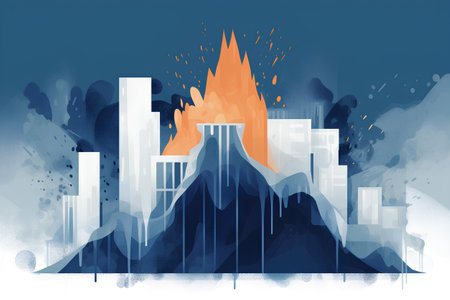 Vector illustration of a fire in the city. The concept of disaster.の素材