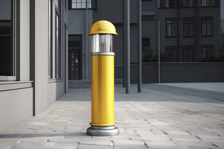 3d render of yellow fire hydrant on the city street.の素材