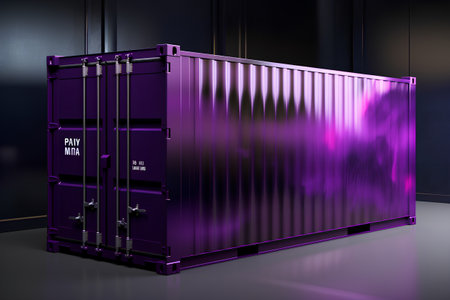 3D rendering of a purple cargo container on a black background.の素材