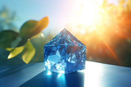 Blue diamond on a blue background. 3d rendering, 3d illustration.の素材