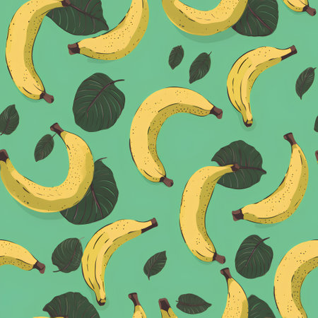 Seamless pattern with bananas and leaves. Vector illustration. Flat design.の素材