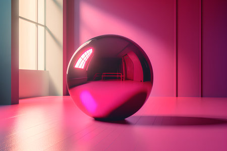 3D rendering of a room with a window and a large red heartの素材
