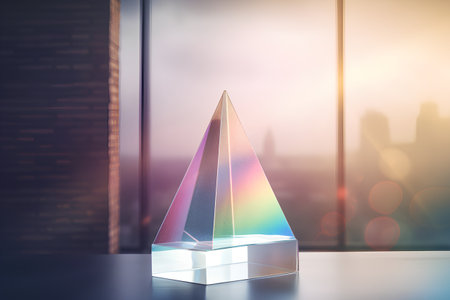 3d render, abstract geometric background with glass podium and bokehの素材