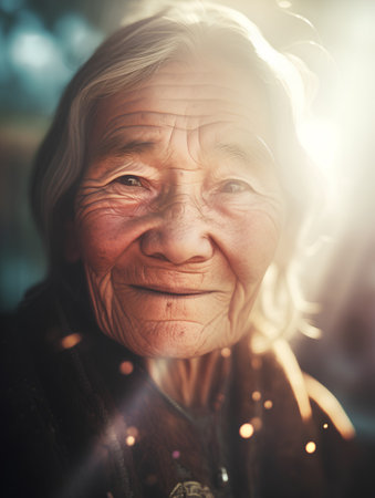 Portrait of an old woman with a sparkler in her handsの素材