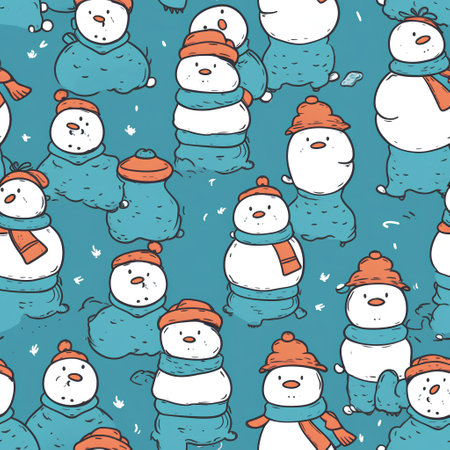 Seamless pattern with cute cartoon snowmen. Vector illustration.の素材