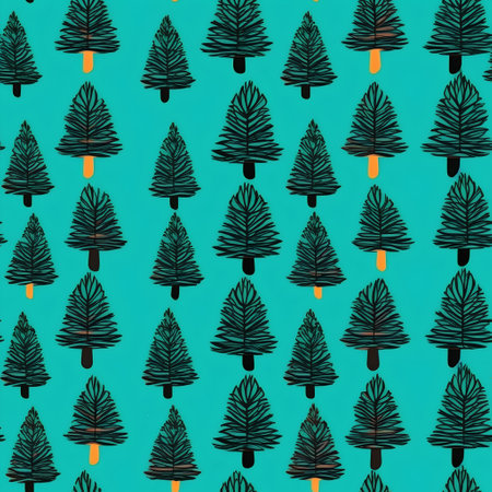 Seamless pattern with fir trees on turquoise background.の素材