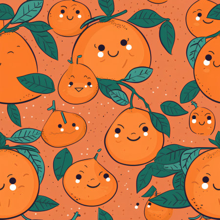 Seamless pattern with cute tangerines. Vector illustration.の素材