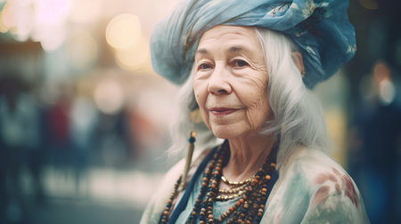 Portrait of an elderly woman on the streets of the city.の素材