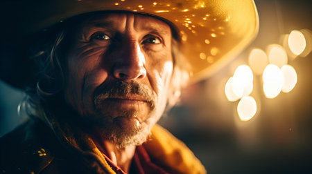 Portrait of a senior man wearing a hard hat. Toned.の素材