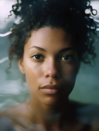 Portrait of beautiful young african american woman looking at cameraの素材