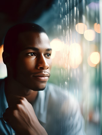 Portrait of a young african american man looking at cameraの素材