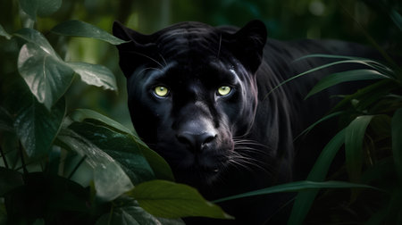 Black panther portrait in the jungle. Wildlife scene from nature.の素材