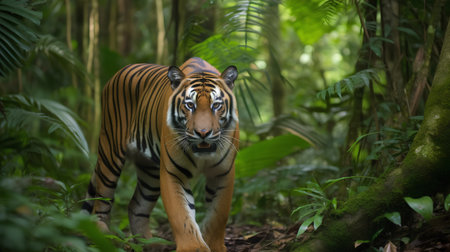 Sumatran tiger in the jungle. (Panthera tigris altaica)の素材