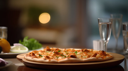 pizza on the table in a restaurant, shallow depth of fieldの素材