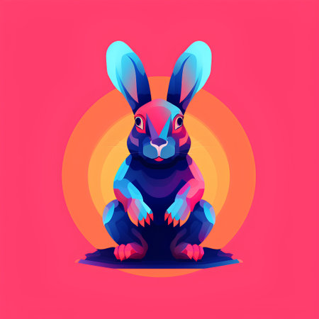 Rabbit cartoon character. Vector illustration of a hare on a pink background.の素材