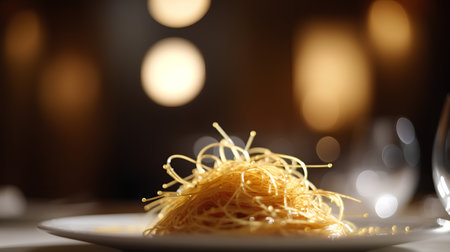 Spaghetti on a plate in a restaurant. Selective focus.の素材