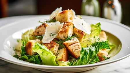 Caesar salad with grilled chicken, parmesan cheese and lettuceの素材