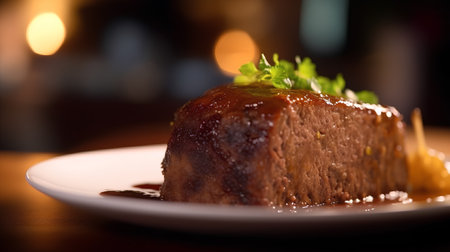 beef filet mignon with sauce on a white plateの素材