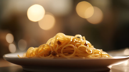 Spaghetti pasta on a plate on a background of bokehの素材