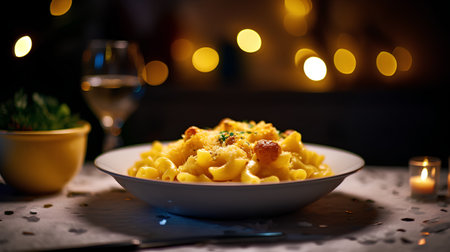 pasta with cheese and chicken on a dark background. tinting. selective focusの素材