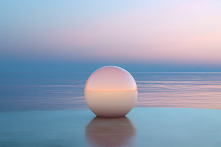 3d render of a sphere in the sea at sunset or sunriseの素材