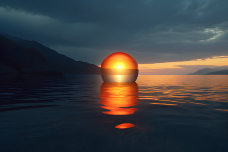 Easter egg in the sea. 3D render. Sunset.の素材