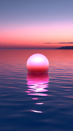 3D render of a pink crystal ball floating in the water.の素材