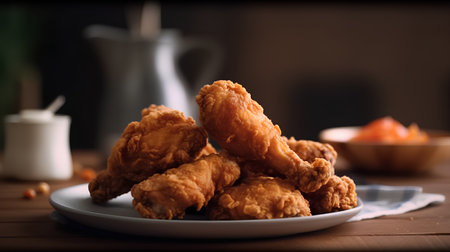 Crispy fried chicken on a plate. Selective focus.の素材