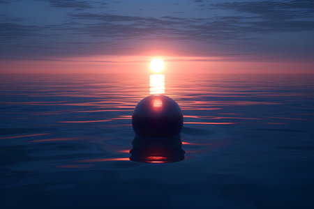 Sunset in the sea. 3d render. Conceptual image.の素材