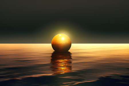 Easter egg in the water. 3d render. Sunset.の素材