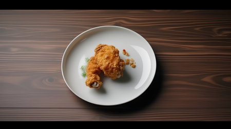 Fried chicken in a white plate on a wooden table with copy spaceの素材