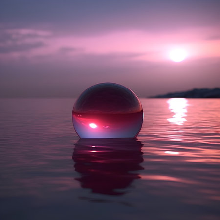 sunset in the sea with a crystal ball, 3d renderの素材