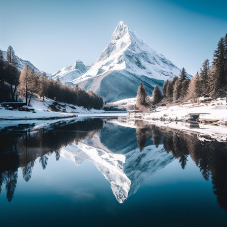 Matterhorn mountain with reflection in Zermatt, Switzerland.の素材